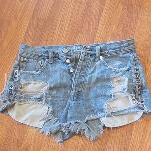American Eagle Denim Shorts 6 High Rise Vintage Festival Distressed